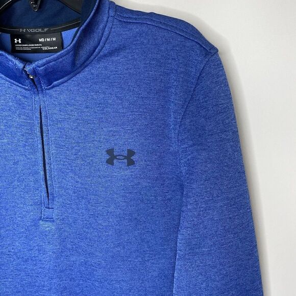 UNDER ARMOUR Golf Sweatshirt Mens Medium Blue Storm 1/4-Zip Loose Pullover - Picture 4 of 12
